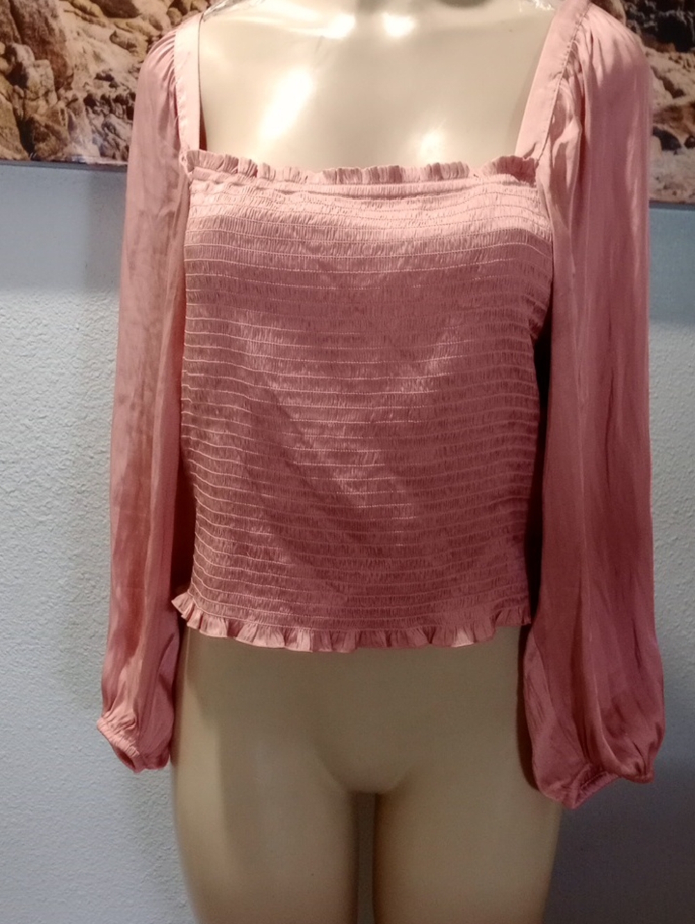 J. Crew Dusty Rose Smocked Square-Neck Blouse